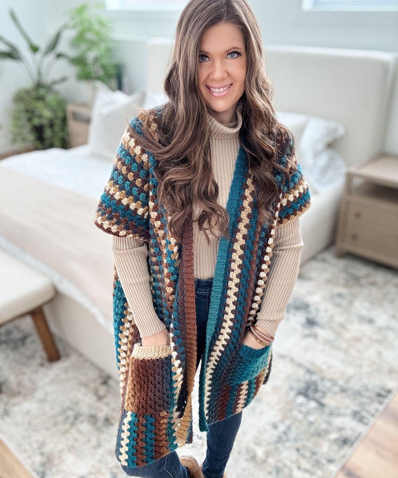 CROCHET PATTERN & VIDEO/ Granny Pop Ruana, Crochet Ruana Pattern, Womens Sweater, Easy Crochet Pattern, pdf, Sizes Xs-5X, Granny Stitch