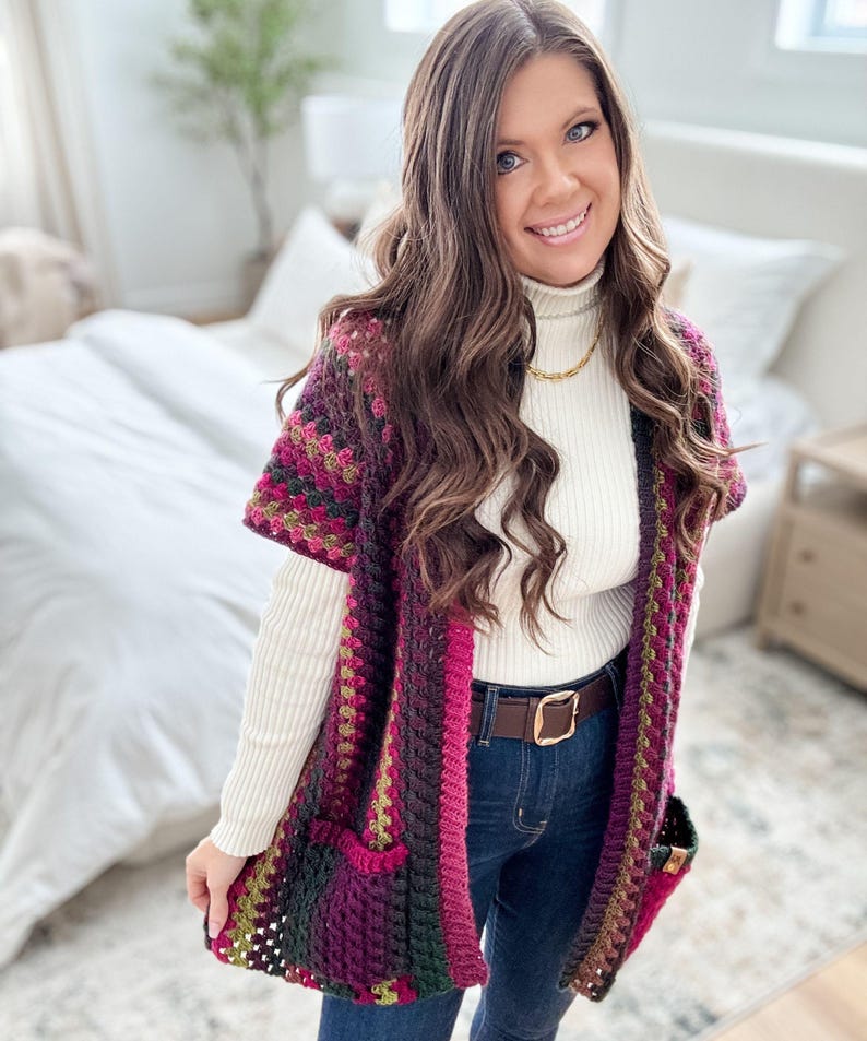 CROCHET PATTERN & VIDEO/ Granny Pop Ruana, Crochet Ruana Pattern, Womens Sweater, Easy Crochet Pattern, pdf, Sizes Xs-5X, Granny Stitch