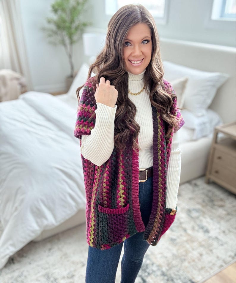 CROCHET PATTERN & VIDEO/ Granny Pop Ruana, Crochet Ruana Pattern, Womens Sweater, Easy Crochet Pattern, pdf, Sizes Xs-5X, Granny Stitch
