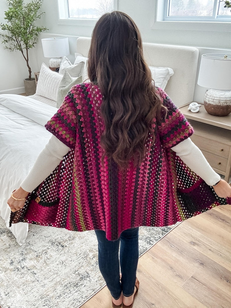 CROCHET PATTERN & VIDEO/ Granny Pop Ruana, Crochet Ruana Pattern, Womens Sweater, Easy Crochet Pattern, pdf, Sizes Xs-5X, Granny Stitch
