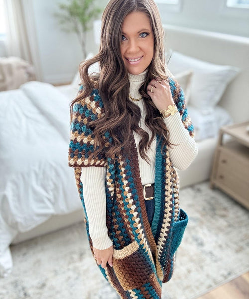 CROCHET PATTERN & VIDEO/ Granny Pop Ruana, Crochet Ruana Pattern, Womens Sweater, Easy Crochet Pattern, pdf, Sizes Xs-5X, Granny Stitch