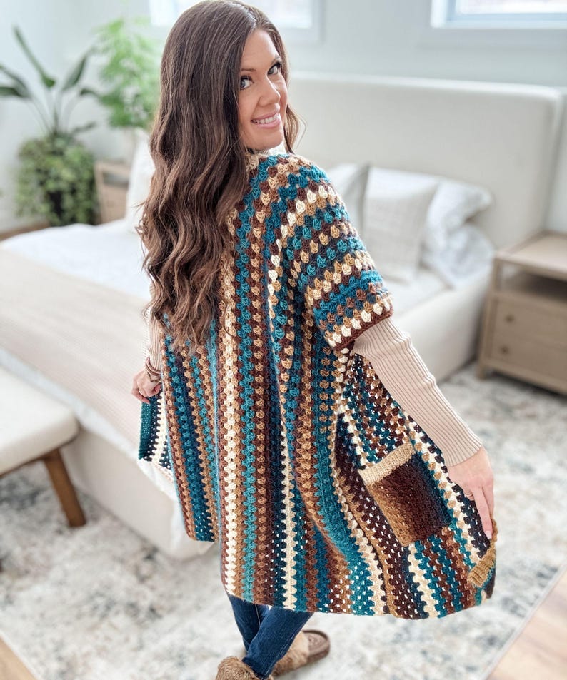 CROCHET PATTERN & VIDEO/ Granny Pop Ruana, Crochet Ruana Pattern, Womens Sweater, Easy Crochet Pattern, pdf, Sizes Xs-5X, Granny Stitch